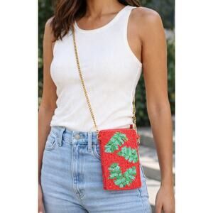 Kay Lee Small Crossbody Glass Beaded Leaf Bag New